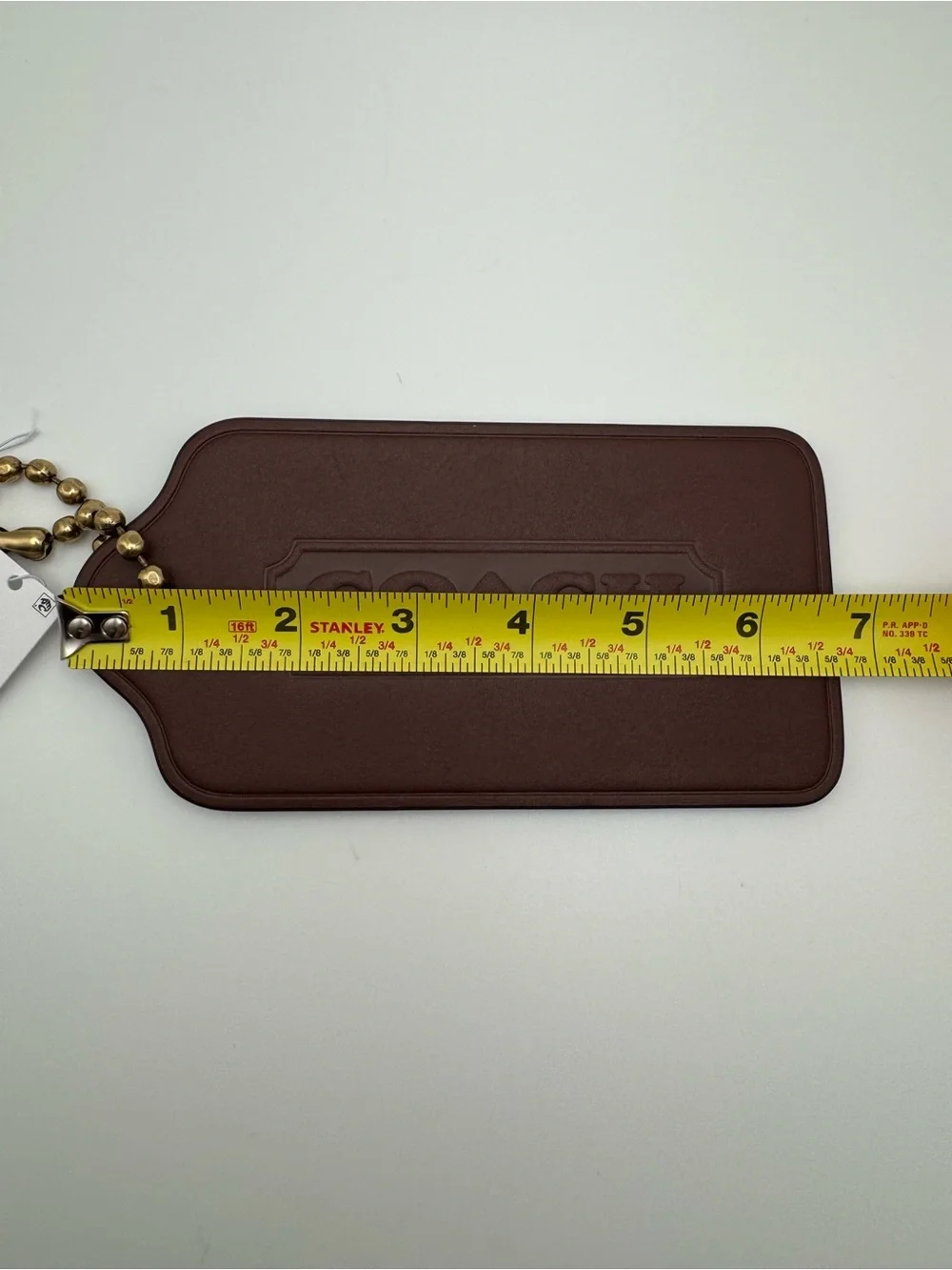 Coach XL Hangtag Bag Charm CBR57 Dark Brown Brass Leather NWT - Picture 7 of 16